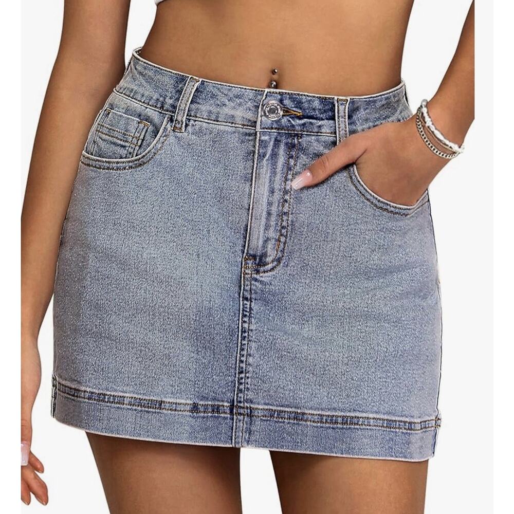 Refuge Women's Skort Blue‎ Denim High Waist Mini Shorts XL